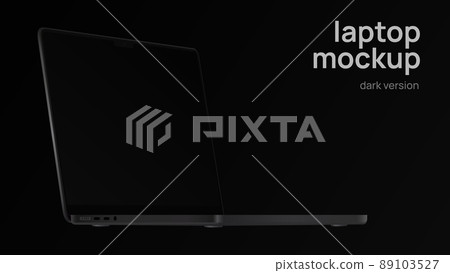 Black Pro Laptop. Diagonal View. Mockup with Editable Screen. Dark Version 89103527
