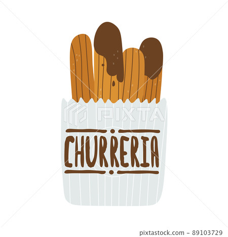 Logo for churreria. Spanish traditional pastries. Vector isolated illustration for design. 89103729