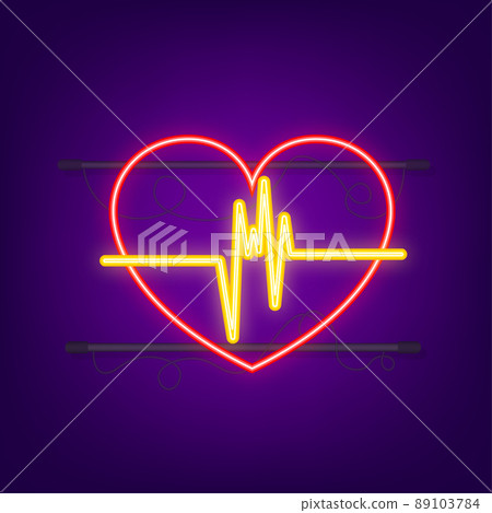 Red heartbeat. Heart pulse neon icon. Cardiogram Concept. Vector stock illustration. Red heartbeat. Heart pulse neon icon. Cardiogram Concept. Vector stock illustration. 89103784