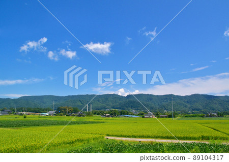 In 2019, the scenery of the train window from Matsumoto Station on the Oito Line to Hakuba Station In 2019, the scenery of the train window from Matsumoto Station on the Oito Line to Hakuba Station 89104317