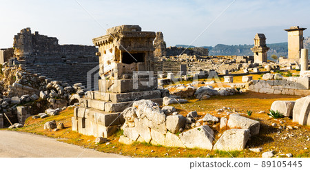 Ruined theatre in ancient Lycian city of Xanthos, Turkey 89105445