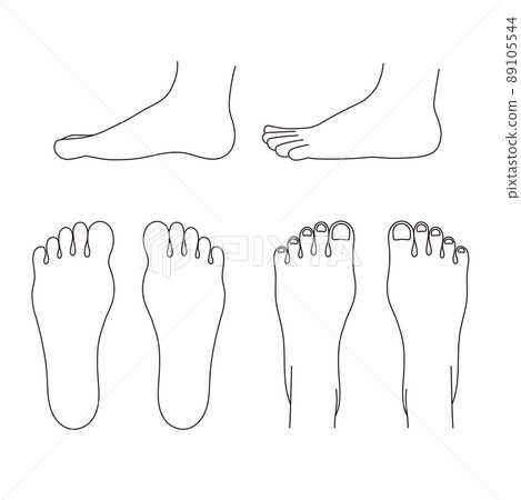 Simple monochrome illustrations of the soles, insteps, and sides 89105544