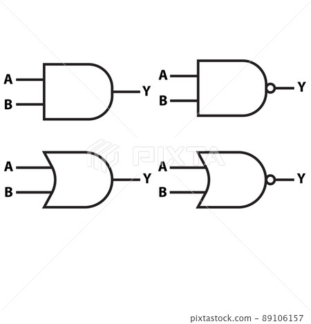 logic gate AND and NAND Gate icon. logic gate OR and NOR Gate icon. flat style. logic gate AND and NAND Gate icon. logic gate OR and NOR Gate icon. flat style. 89106157