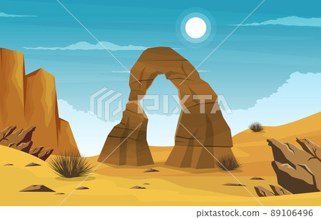 Beautiful Western American Rock Arch Vast Desert Landscape Illustration Beautiful Western American Rock Arch Vast Desert Landscape Illustration 89106496