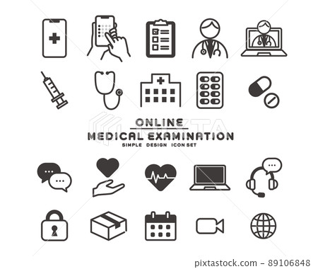簡單易用的在線體檢，診斷圖標的矢量圖解材料/醫療/製藥 89106848