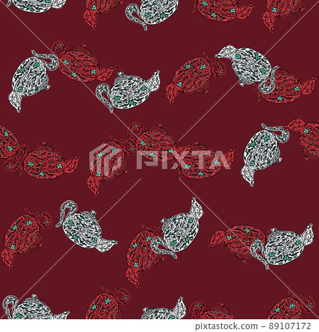 Seamless pattern with cute teapots. Background of doodle kettle decorative ceramic. 89107172