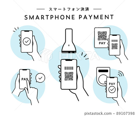 智能手機支付的插圖集 智能手機支付 支付電子貨幣 無現金支付 89107398