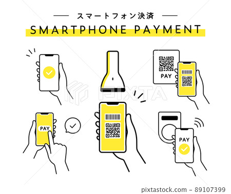 Illustration set for smartphone payment Smartphone payment Pay Electronic money Cashless payment 89107399