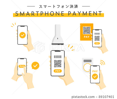 Illustration set for smartphone payment Smartphone payment Pay Electronic money Cashless payment Illustration set for smartphone payment Smartphone payment Pay Electronic money Cashless payment 89107401