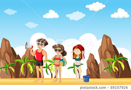 Friends travel to beach on summer vacation 89107926