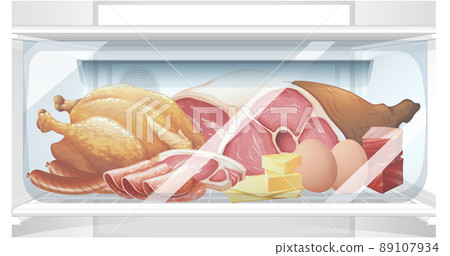 An inside the refrigerator with food 89107934