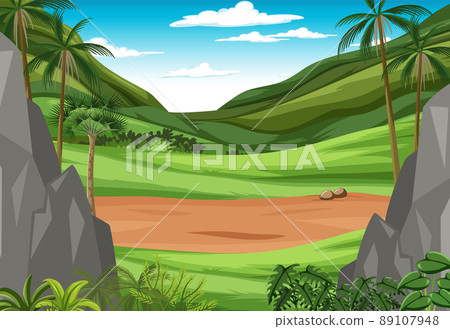 Scene with green hills and blue sky Scene with green hills and blue sky 89107948