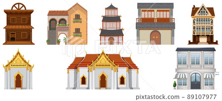 Different designs of buildings on white background Different designs of buildings on white background 89107977