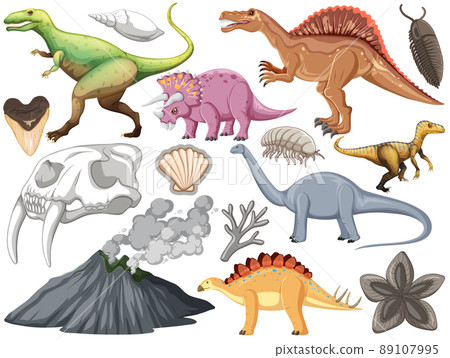 Set of different prehistoric dinosaur animal 89107995