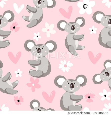 Seamless pattern with cute koala baby on color... - Stock Illustration ...