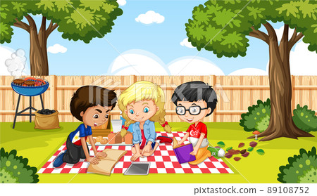 Outdoor park scene with children 89108752