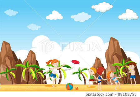 Tropical beach scene with people Tropical beach scene with people 89108755