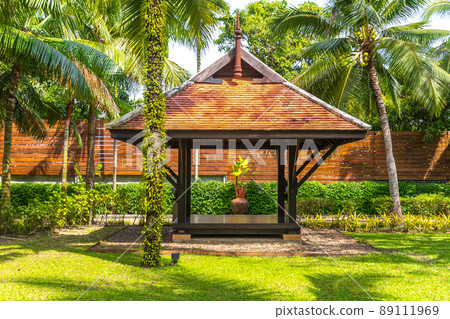 beautiful wooden gazebo and nice green lawn beautiful wooden gazebo and nice green lawn 89111969