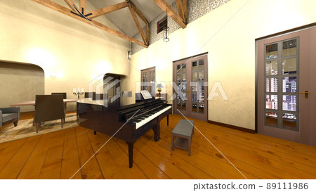 Living room with grand piano - Stock Illustration [89111986] - PIXTA