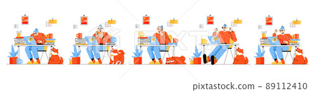 Girl character work on laptop at home office Girl character work on laptop at home office 89112410