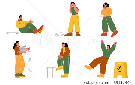 Clumsy people accidents, characters fall down Clumsy people accidents, characters fall down 89112445