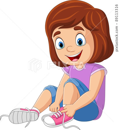 Cartoon little girl tie shoe shoelace 89113316