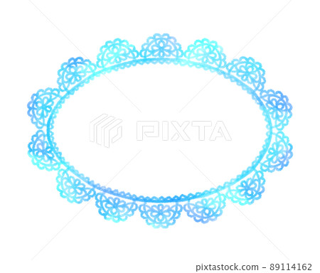 Hand-painted watercolor oval lace frame blue unevenness Hand-painted watercolor oval lace frame blue unevenness 89114162