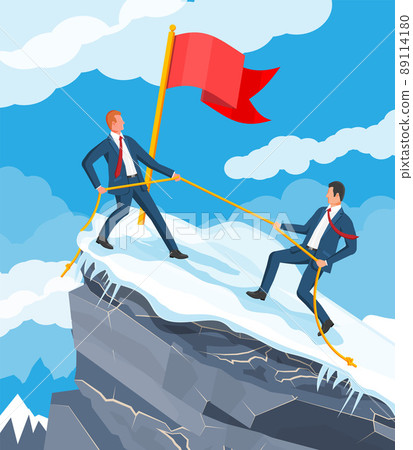 Group of Business Man Climbing on Mountain Peak. 89114180