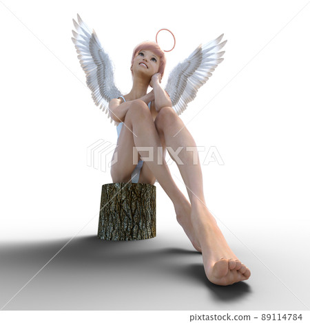 美腿天使燙髮3DCG插畫素材 89114784