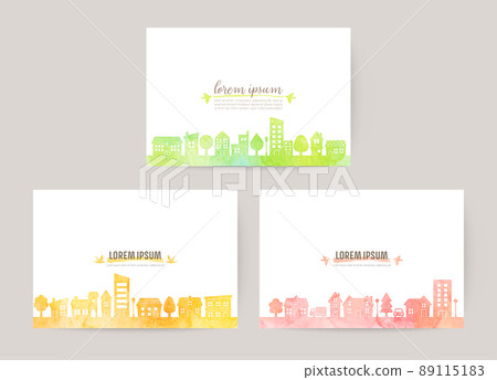 Watercolor cityscape silhouette postcard set 89115183