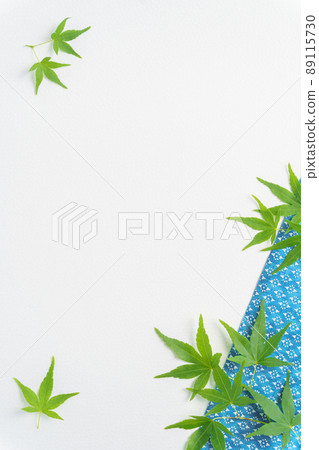 Blue Yuzen Japanese paper and blue maple white back frame | Vertical composition Blue Yuzen Japanese paper and blue maple white back frame | Vertical composition 89115730