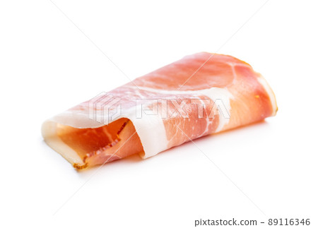 Sliced schwarzwald ham. Dried prosciutto ham isolated on white background. 89116346