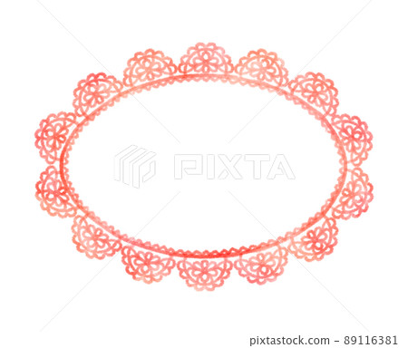 Hand-painted watercolor oval lace frame vermilion unevenness 89116381