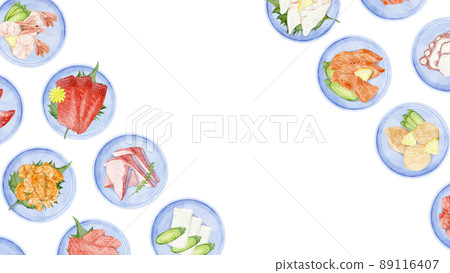 小盤子上的生魚片手繪水彩風格插圖 小盤子上的生魚片手繪水彩風格插圖 89116407