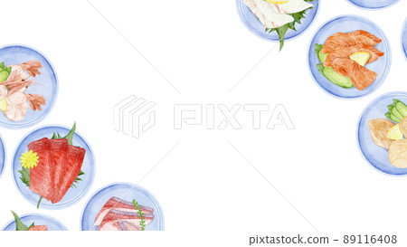 小盤子上的生魚片手繪水彩風格插圖 小盤子上的生魚片手繪水彩風格插圖 89116408
