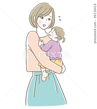 Mother holding a crying child 89116418