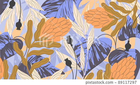 Floral pattern summer background with flowers, leaves Floral pattern summer background with flowers, leaves 89117297