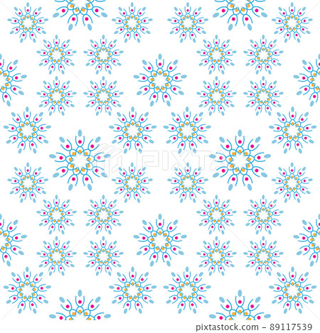 Beautiful seamless geometric flowers pattern. Abstract floral background design template. Colorful stylish graphic design. Tileable retro ornament. white, Blue, pink, beige Beautiful seamless geometric flowers pattern. Abstract floral background design template. Colorful stylish graphic design. Tileable retro ornament. white, Blue, pink, beige 89117539