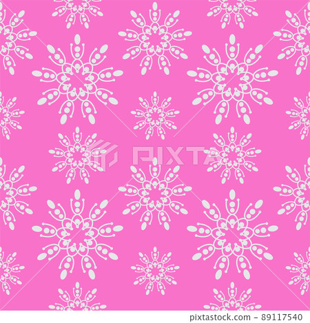 Seamless floral mandala pattern. Tileable retro ornament. Pink and white stylish graphic design. Seamless floral mandala pattern. Tileable retro ornament. Pink and white stylish graphic design. 89117540