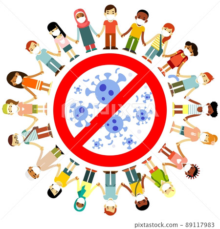 Stop Covid-19 concept prevention disease with group of children. 89117983