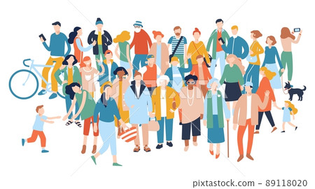 Modern multicultural society concept with crowd... - Stock Illustration ...