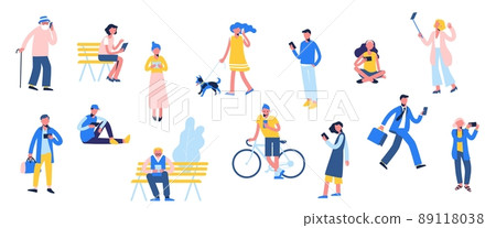 Group of different people with mobile phones and gadgets. Group of different people with mobile phones and gadgets. 89118038