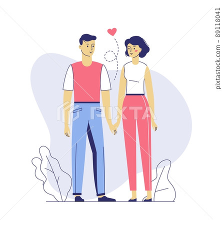 Happy romantic couple. Pair young man and woman standing together Happy romantic couple. Pair young man and woman standing together 89118041