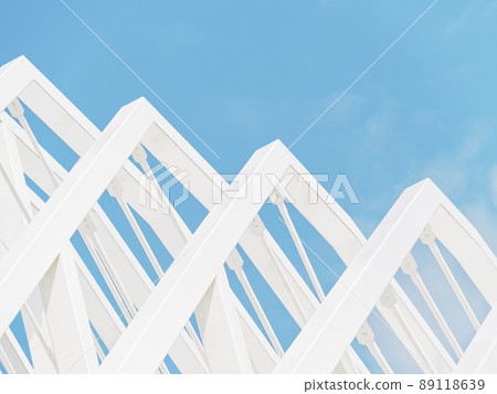 Steel pattern White line Geometric Form Architecture details Blue sky background 89118639