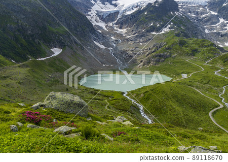 Typical alpine landscape of Swiss Alps with Steinsee, Urner Alps, Canton of Bern, Switzerland Typical alpine landscape of Swiss Alps with Steinsee, Urner Alps, Canton of Bern, Switzerland 89118670