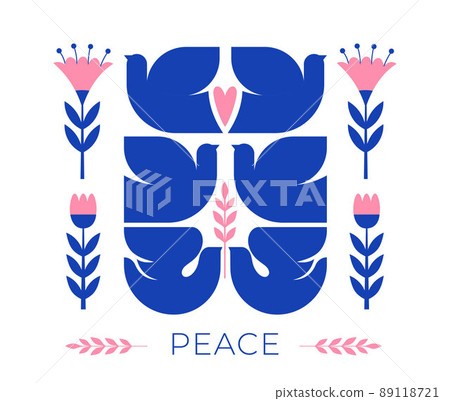 Nordic Folk pattern with birds and floral elements 89118721