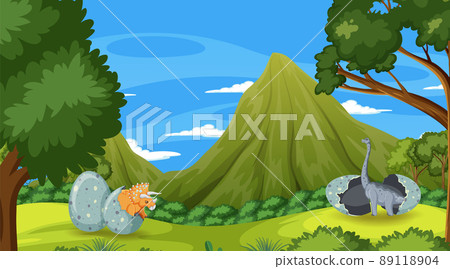 Prehistoric forest with dinosaur cartoon 89118904