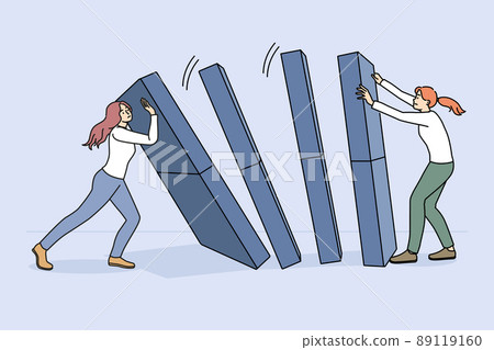 Businesswoman hold domino from falling down  89119160
