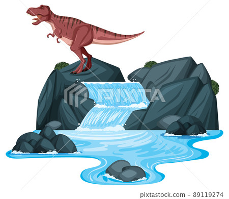 Scene with dinosaurs t-rex on island Scene with dinosaurs t-rex on island 89119274