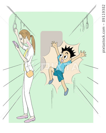 一個男孩在火車上看到他漂亮姐姐的智能手機脖子很驚訝 89119382